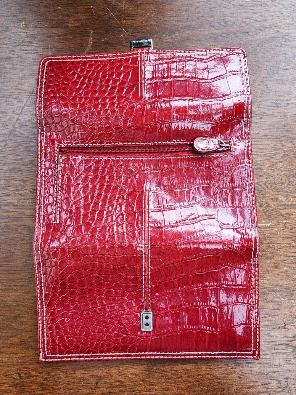 Liz Claiborne Red Crocodile Embossed Faux Leather Flap Wallet Clutch